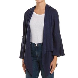 Michael Stars Navy Blue Shawl Open Front Waterfall Cardigan 3/4 Sleeve One‎ Size